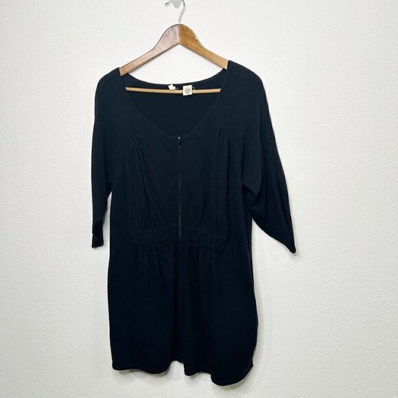 Moth Anthropologie Black Full Zip Wool Angora Short Sleeve Cardigan Size XL - Picture 1 of 13